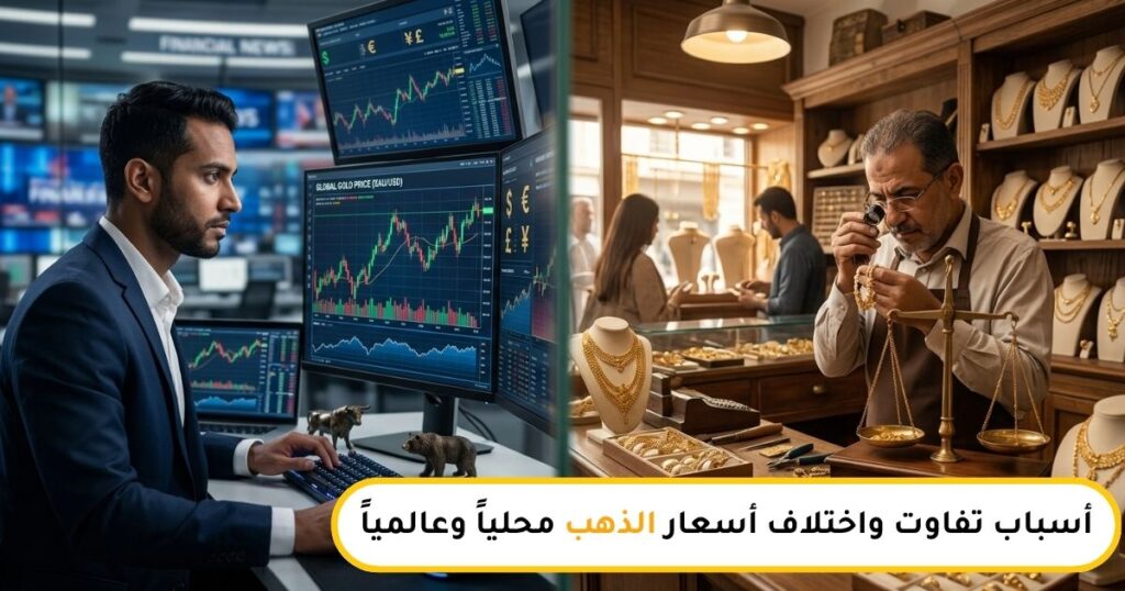 مقارنة بين سعر الذهب في محلات الصاغة والبورصة العالمية